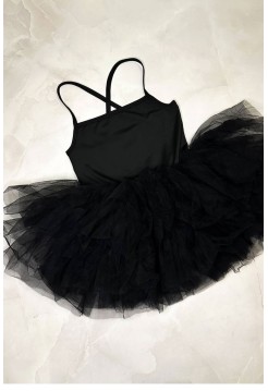 Чорна сукня-боді для дівчинки зі спідницею пачкою для танців